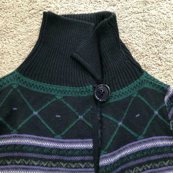 40 Black with purple and green stripes wool blend cardigan size Large - Picture 4 of 10